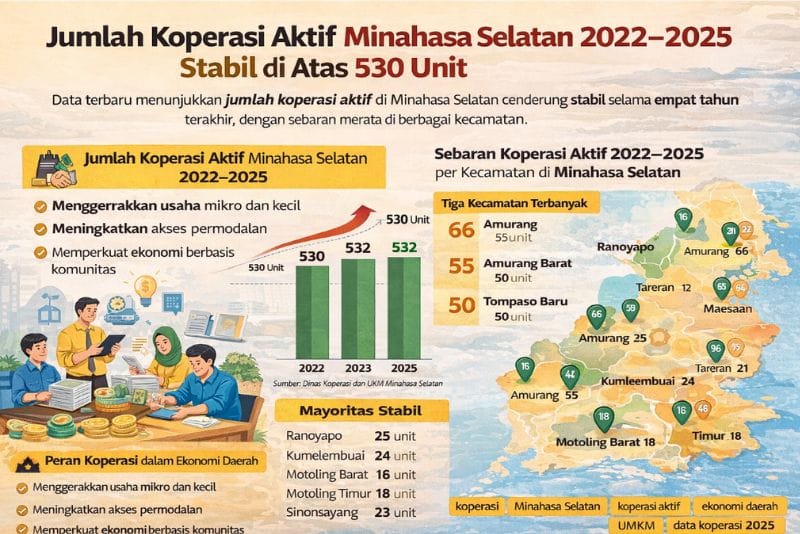 jumlah koperasi aktif Minahasa Selatan 2022–2025
